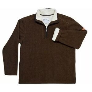 Orvis Sherpa Fleece Lined Pullover 1/4 Zip Thick Sweater Pockets Brown Men’s XXL